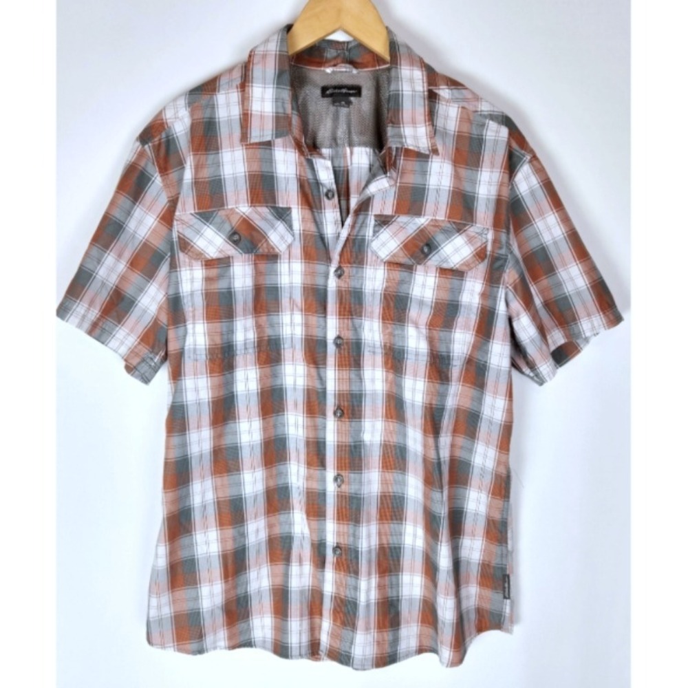 Eddie‎ Bauer Men's Plaid Shirt XL Lightweight Travel Short Sleeve Button Down